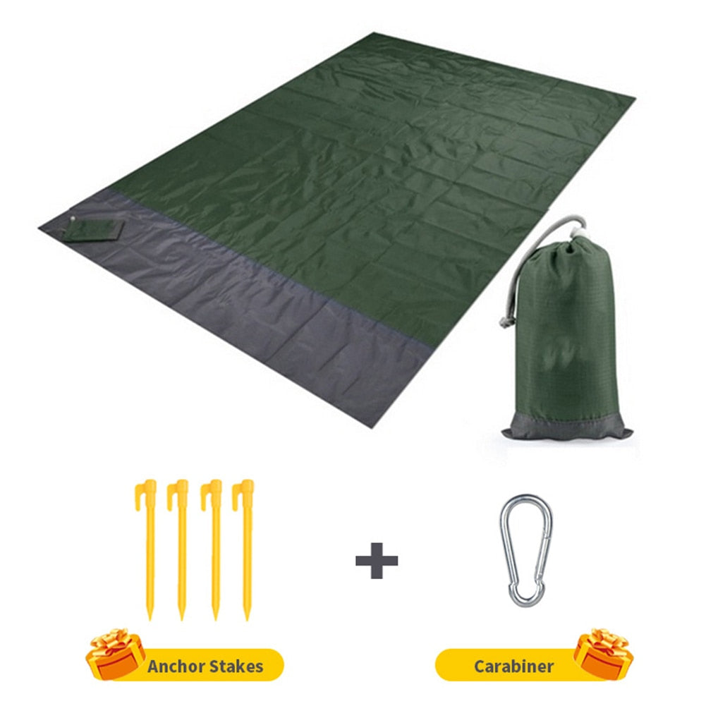 Beach Blanket Waterproof Pocket Mat, 2x2.1m/ 2x1.4m Folding Camping Mat - Portable Mat Outdoor Picnic Mat Sand Beach Mat