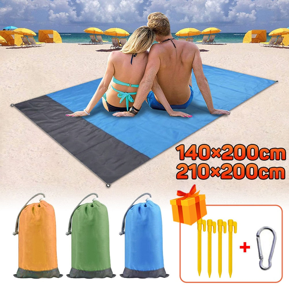 Beach Blanket Waterproof Pocket Mat, 2x2.1m/ 2x1.4m Folding Camping Mat - Portable Mat Outdoor Picnic Mat Sand Beach Mat